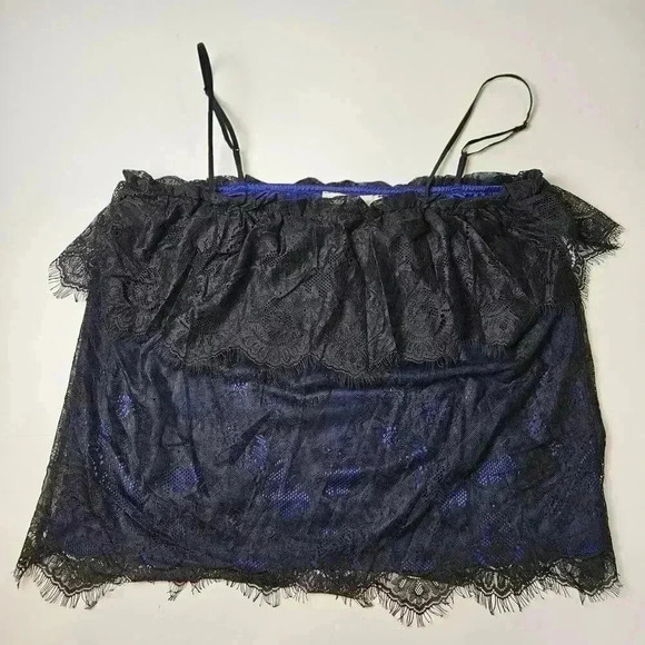 MNG by Mango Spaghetti Strap Blue/Black Lace Top Size Large - Picture 1 of 6